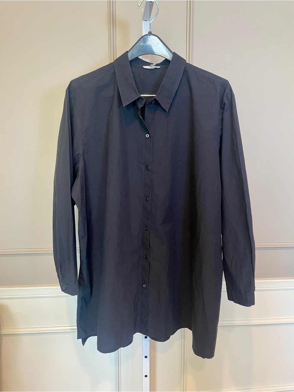 Eileen Fisher 3X Black Button Down Shirt Blouse Organic Cotton Long Sleeve